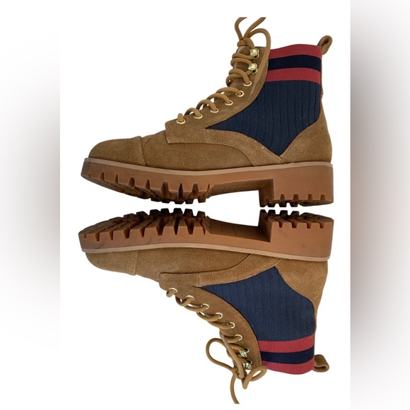 Womens 9M Cecelia NY Theo Lace-Up Suede Ankle Boots Lug EUC roll top - Picture 2 of 7